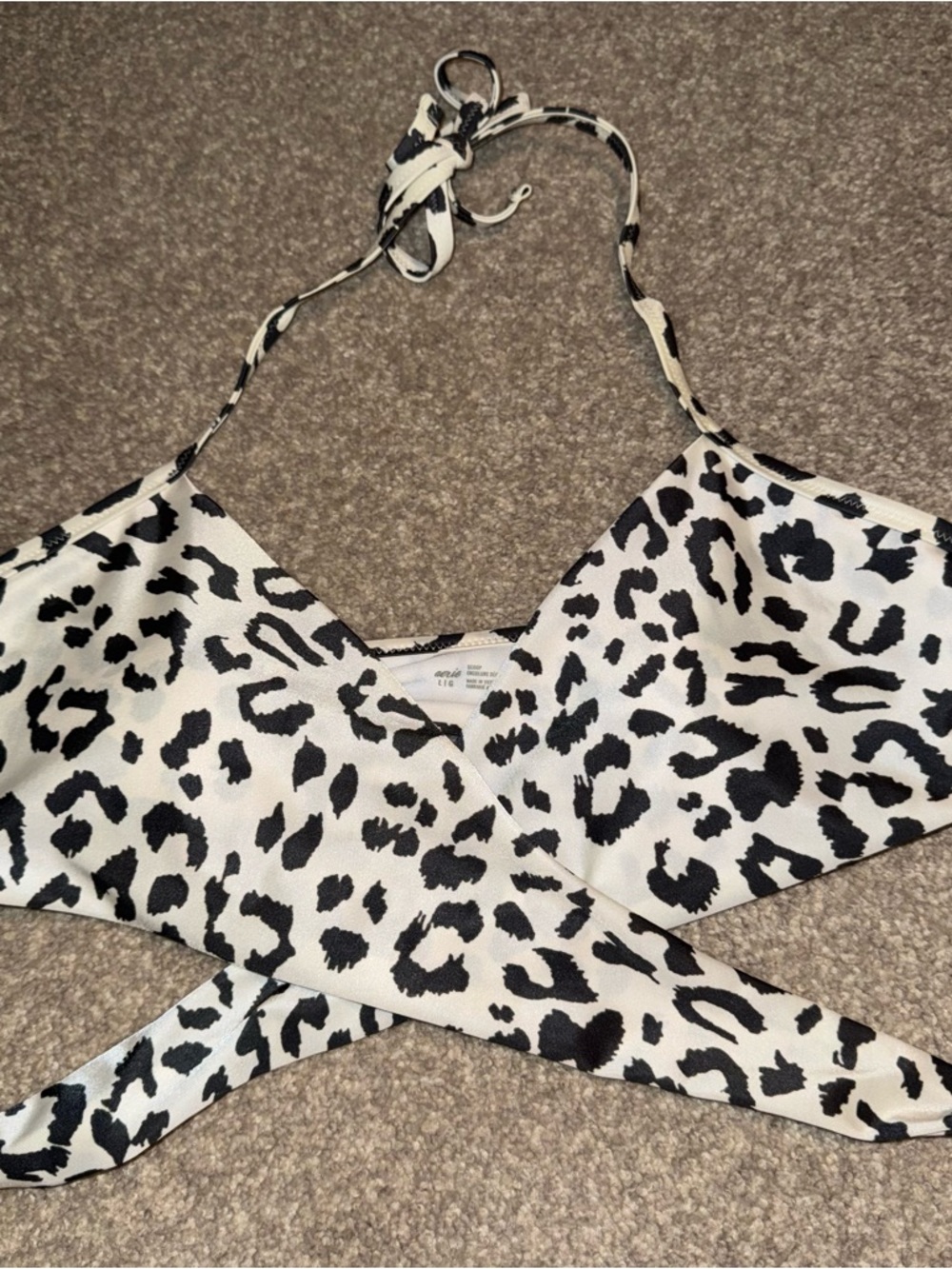 Aerie Black and White Leopard Print Wrap Bikini Top